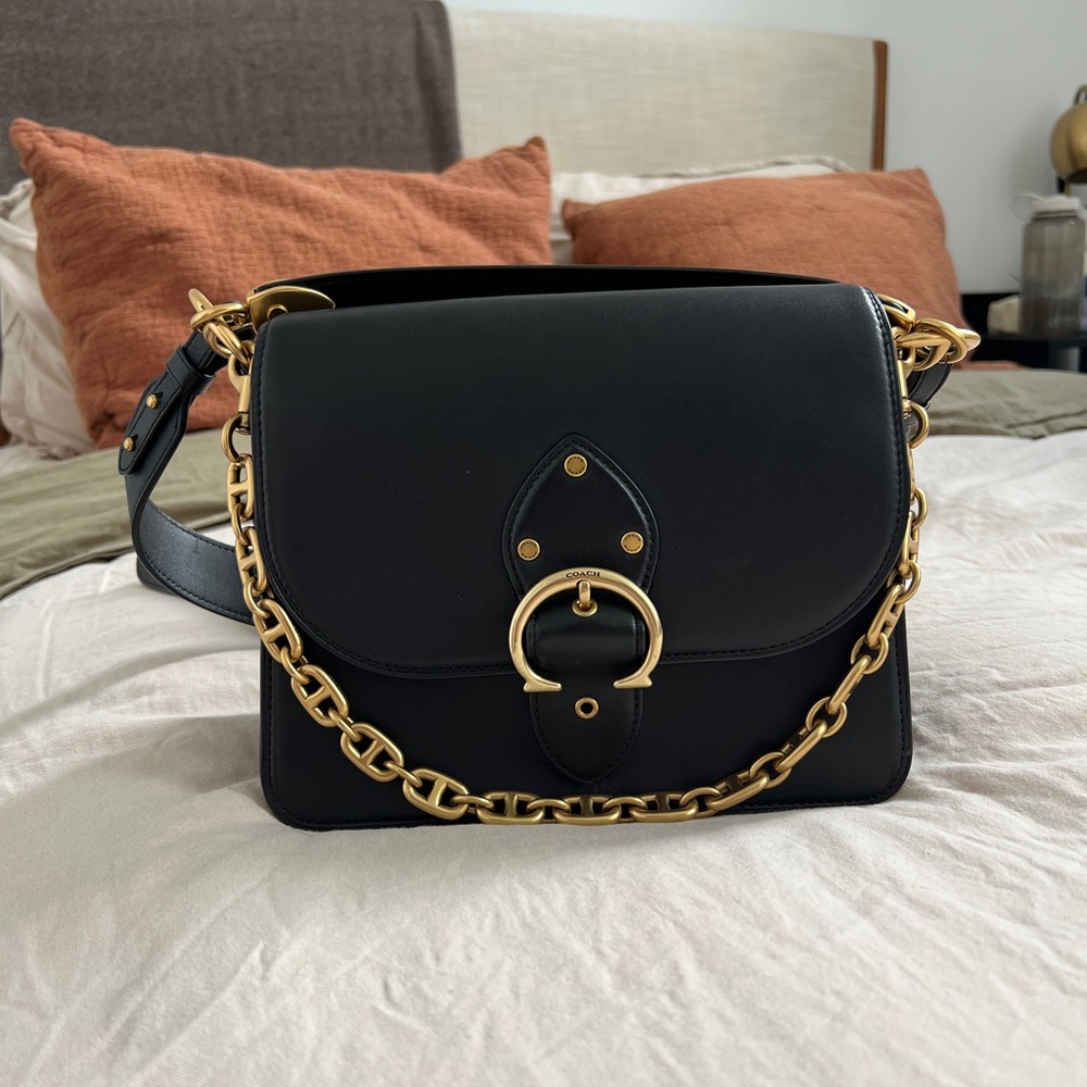 Coach Black and Gold Crossbody Bag with Chain
